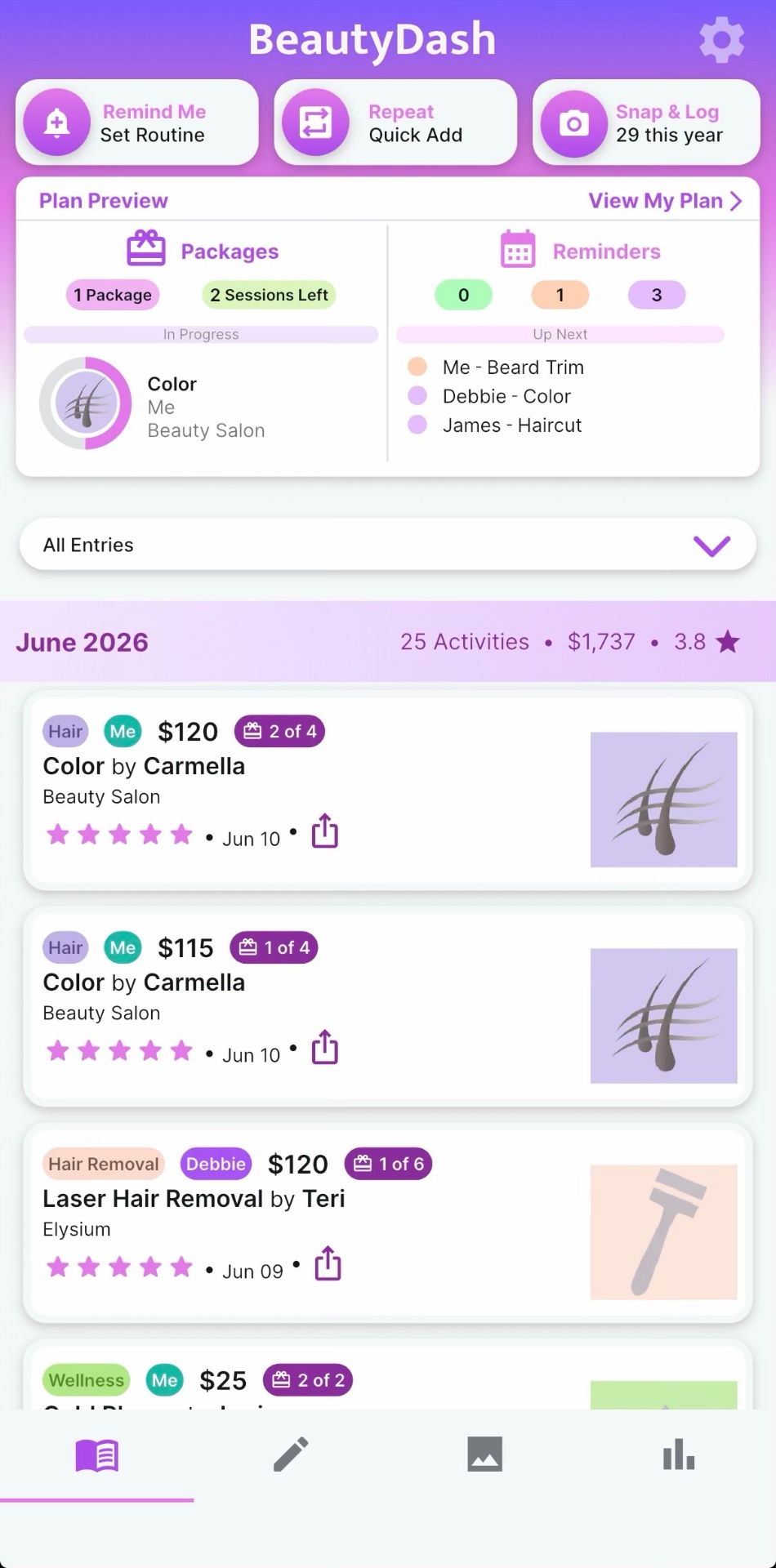 BeautyDash home screen